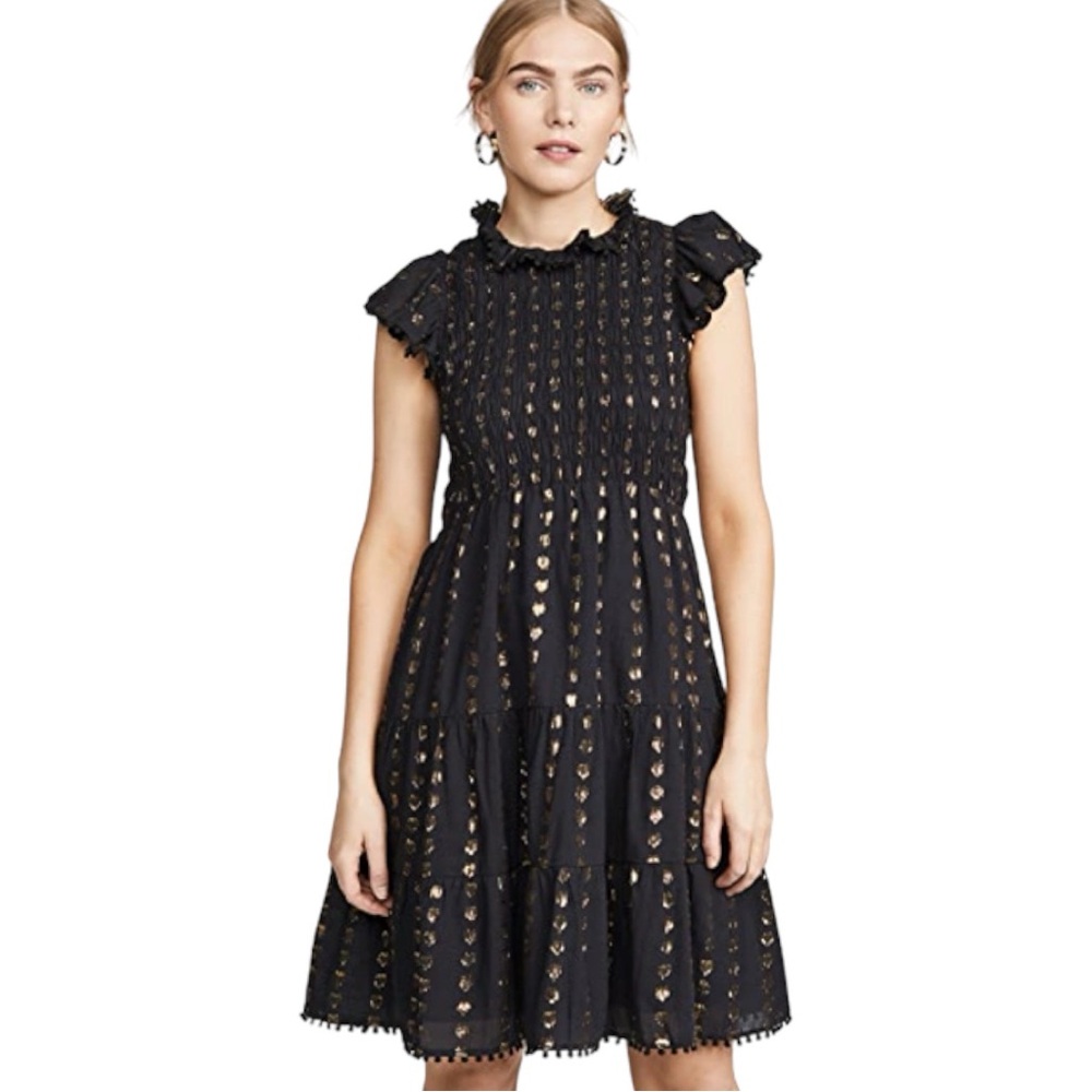 Sea New York Laura Metallic Fil Coupe Smocked Dress In Black